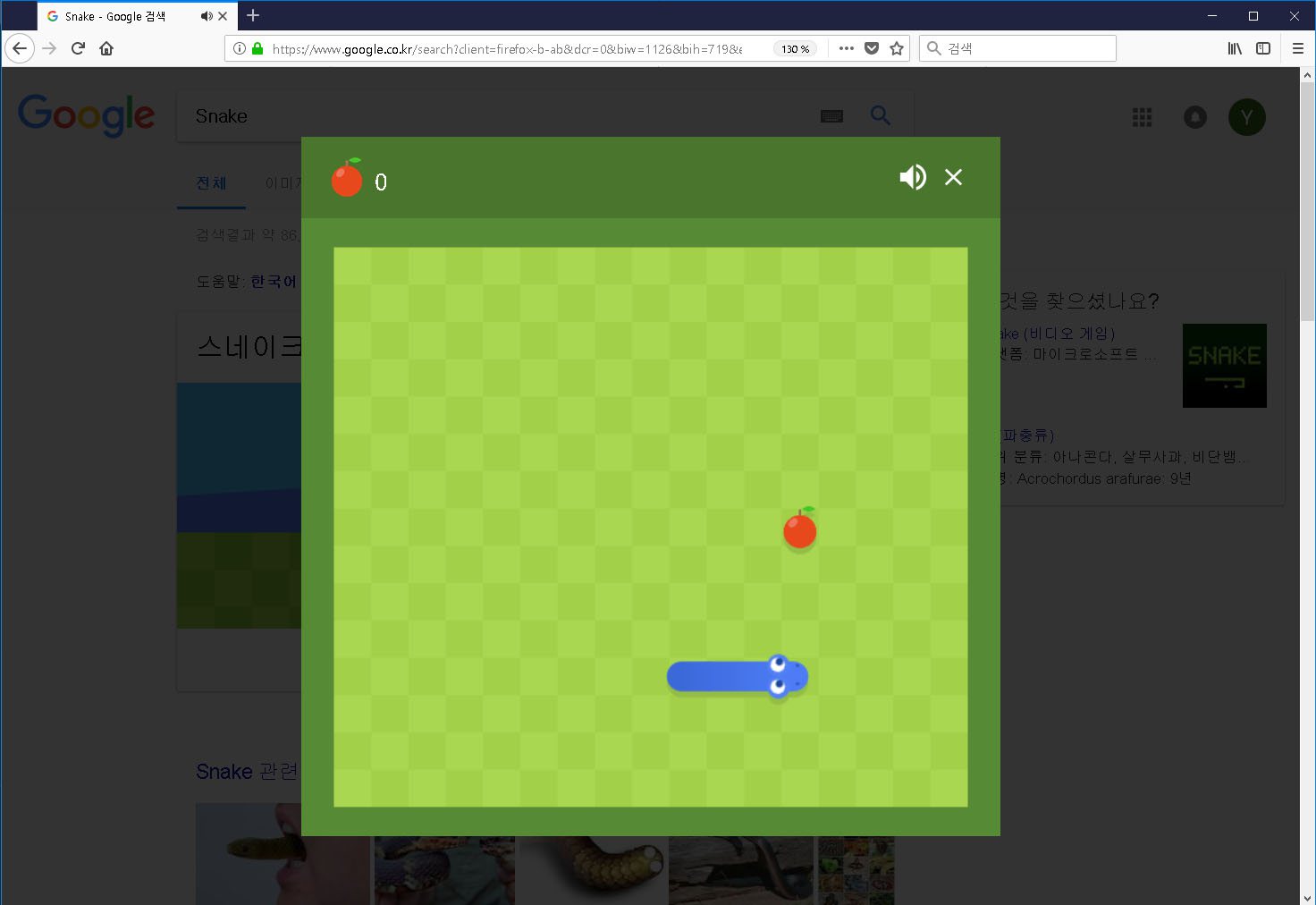 뱀이 사과를 먹으며 몸길이를 늘여가는 게임